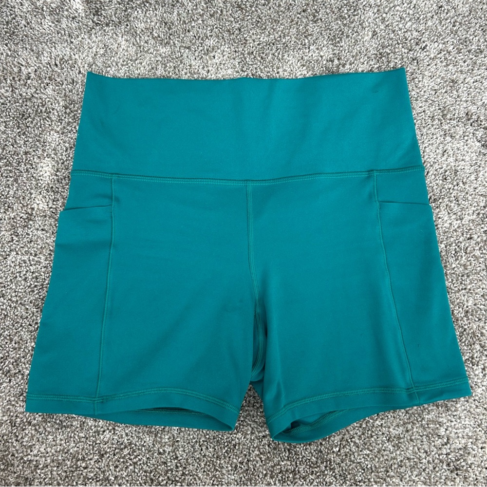 Athleta Teal Bike Shorts Salutation Stash 5”